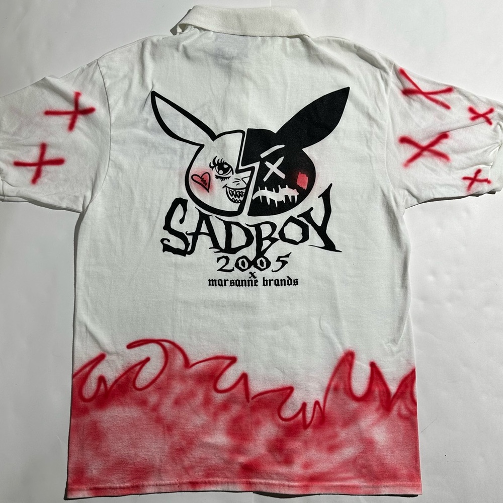Sadboy 2005 x Marsanne Brands Polo Shirt Flames Goth Graphic Print Rare